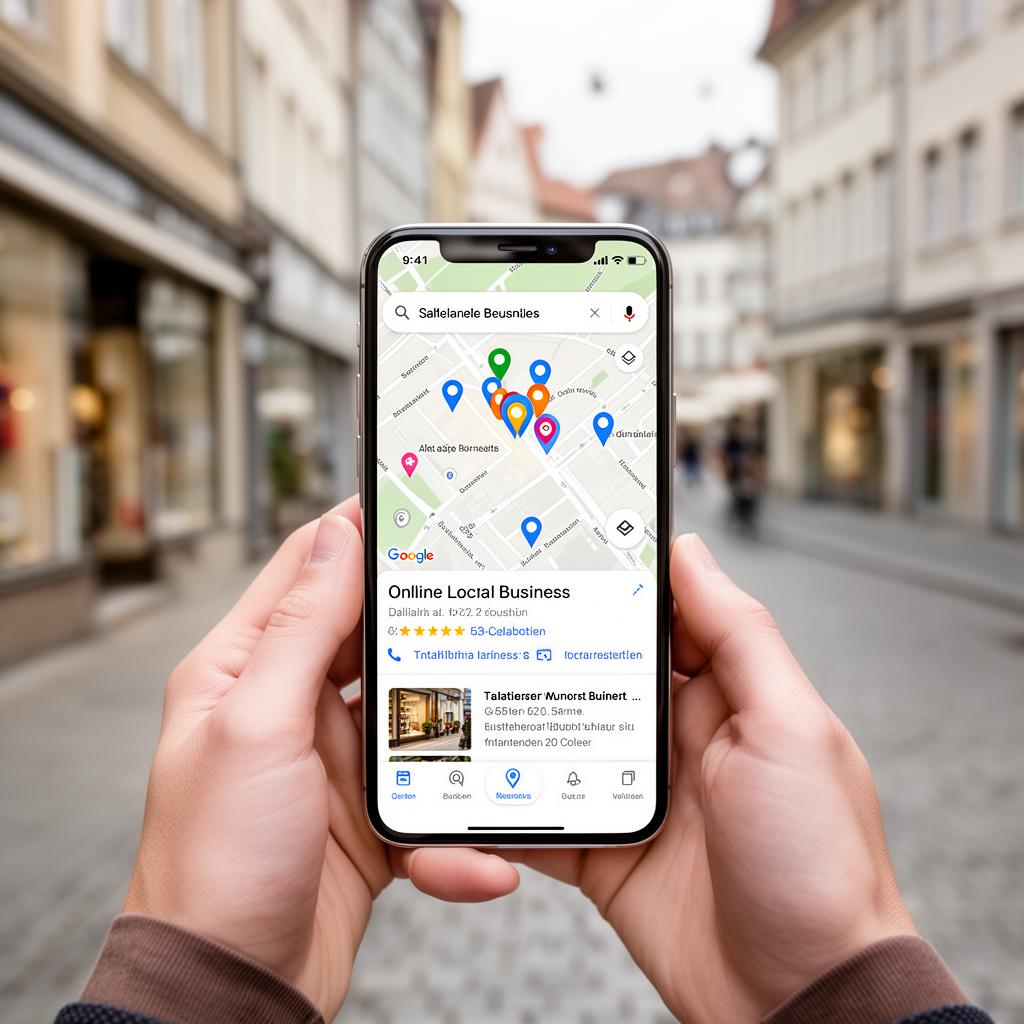 Smartphone mit lokaler Kartensuche für ein Unternehmen